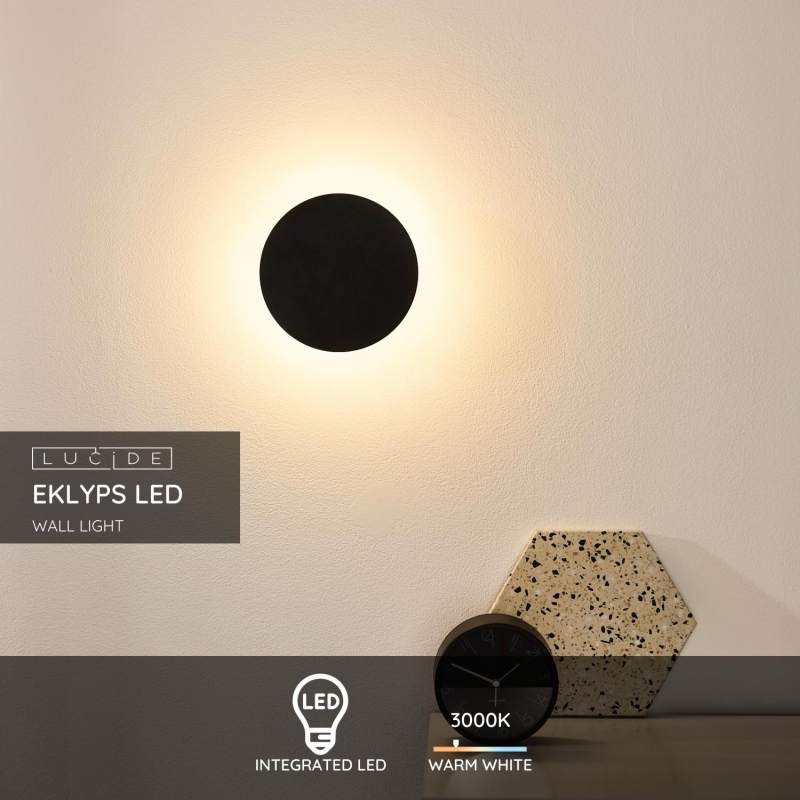 Lucide EKLYPS LED - Nástenné svietidlo - Ø 15 cm - LED - 1x6W 3000K - Čierna